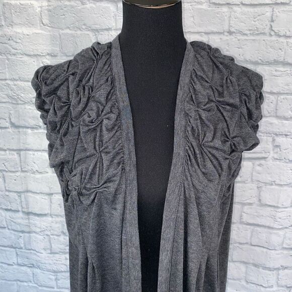 Mystree women M open front rouched top sleeveless cardigan top grey - Picture 3 of 9